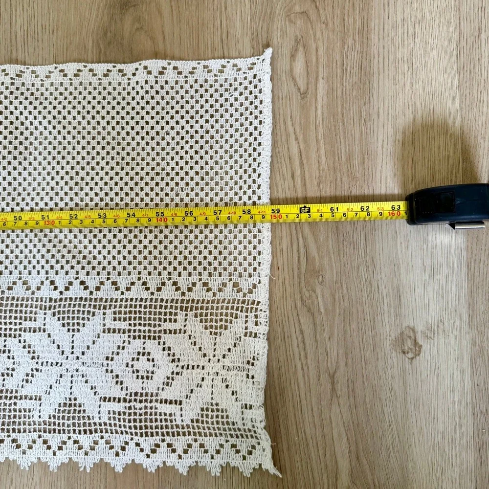 Vintage White Crochet Lace Table Runner Snowflake Star Pattern Valance 59x14.5